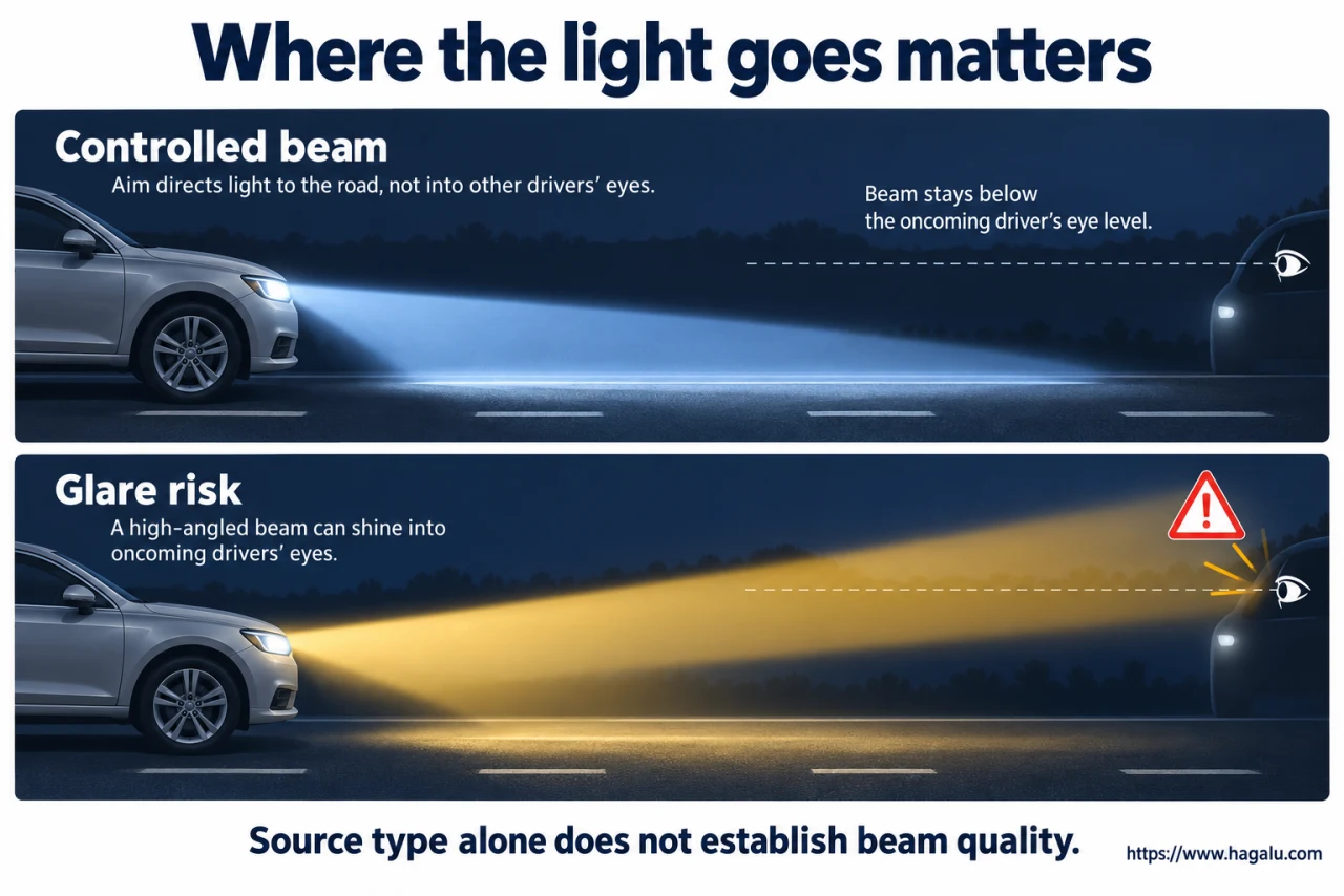 The light source is one ingredient. Where the beam goes is just as important. Simplified Hagalu educational illustration.