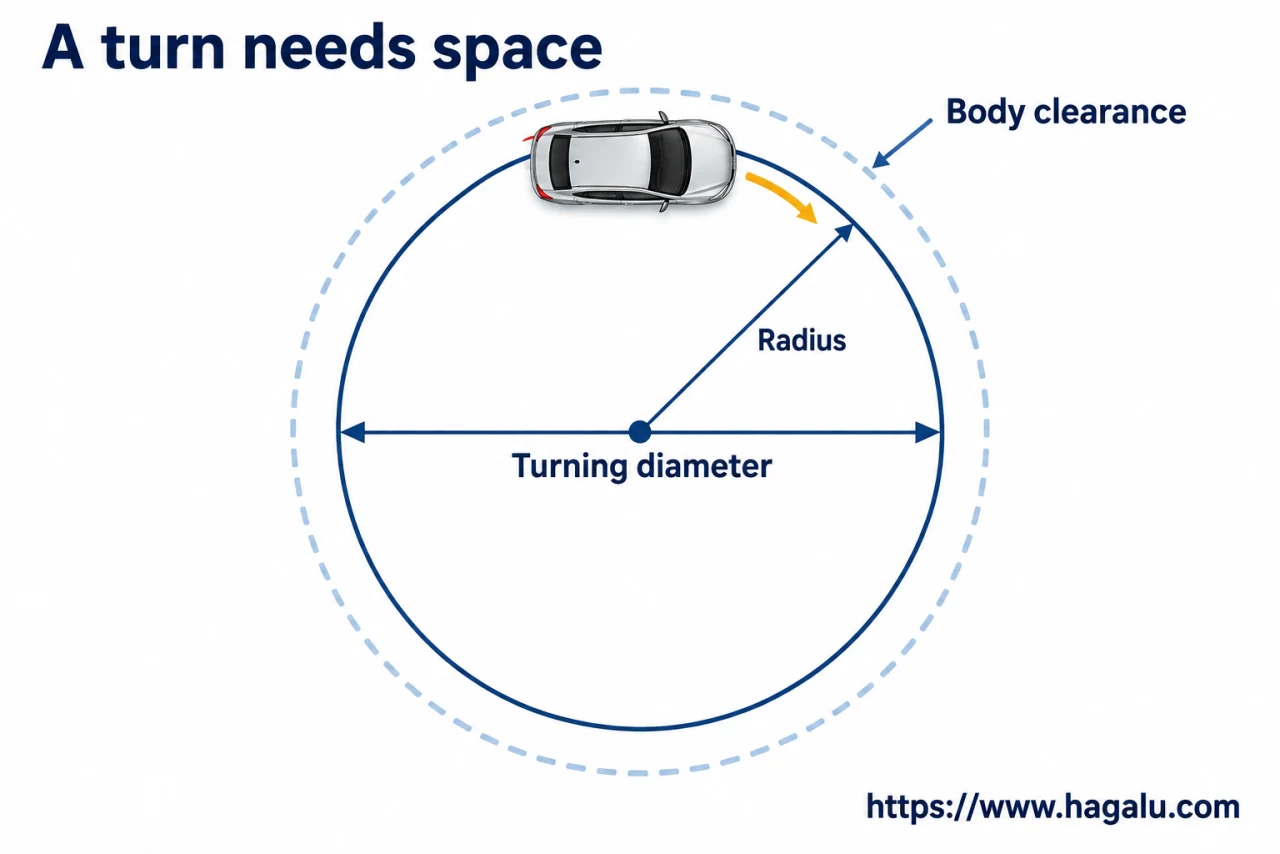 The diameter is the whole circle across. The radius is only half of it. Simplified Hagalu educational illustration.
