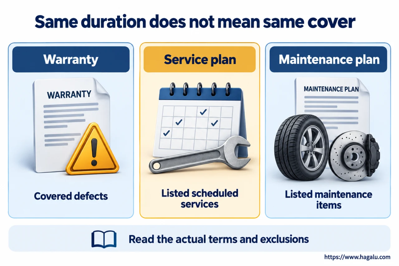 Three documents can pay for three different kinds of work—even if their headline durations match. Simplified Hagalu educational illustration.