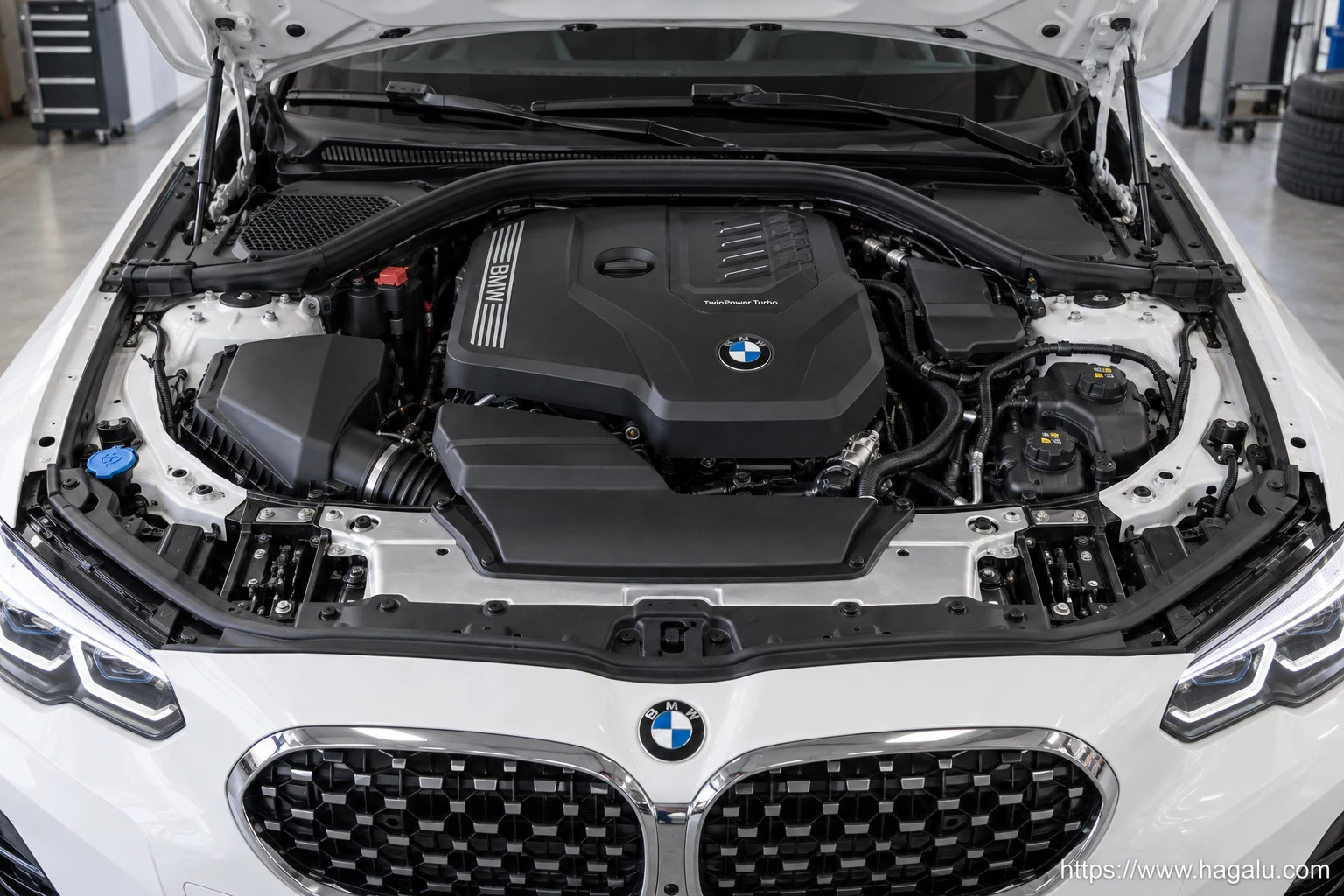 BMW 4 Series Convertible open bonnet and powertrain bay showing the under-bonnet layout in South Africa