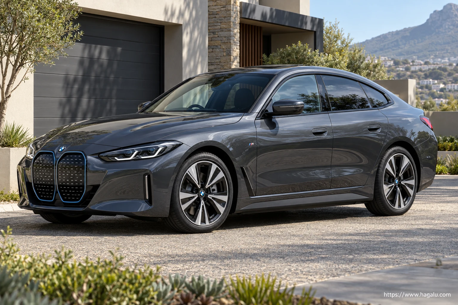 BMW i4 full side profile showing the roofline, doors and wheel design in South Africa
