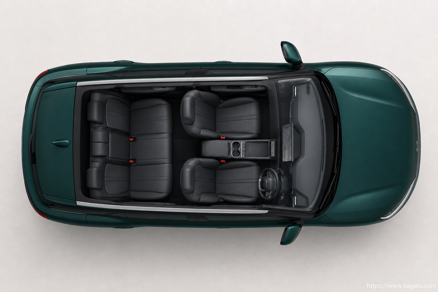 BYD ATTO 2 DM-i top-down seating layout showing the roof design and cabin arrangement in South Africa