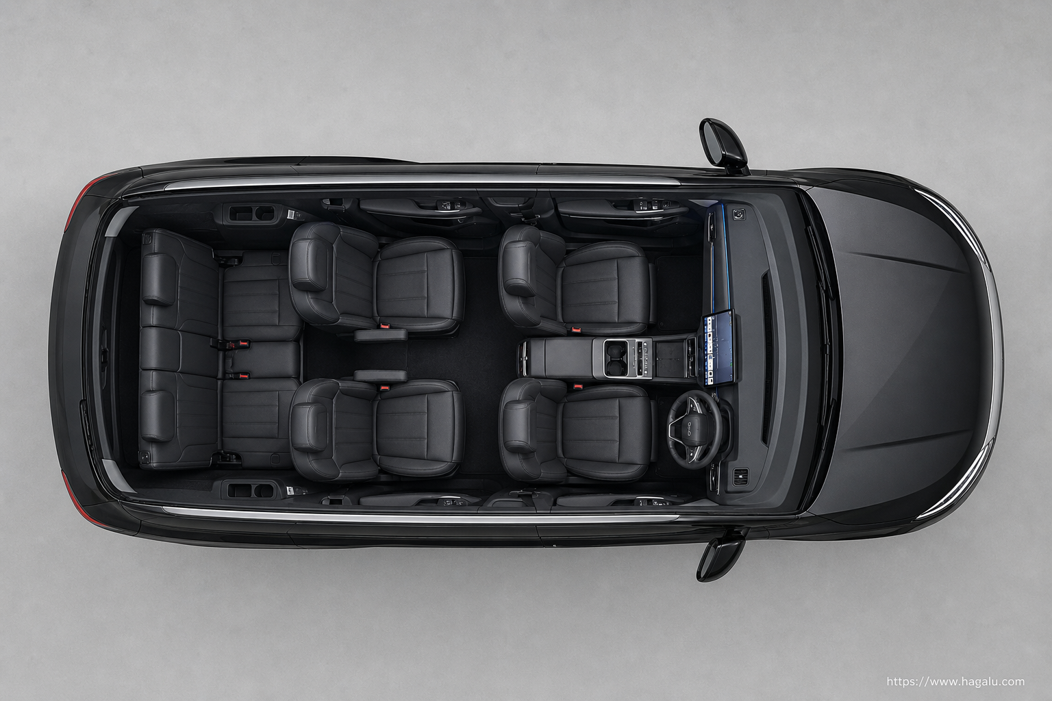 BYD ATTO 8 top-down seating layout showing the roof design and cabin arrangement in South Africa