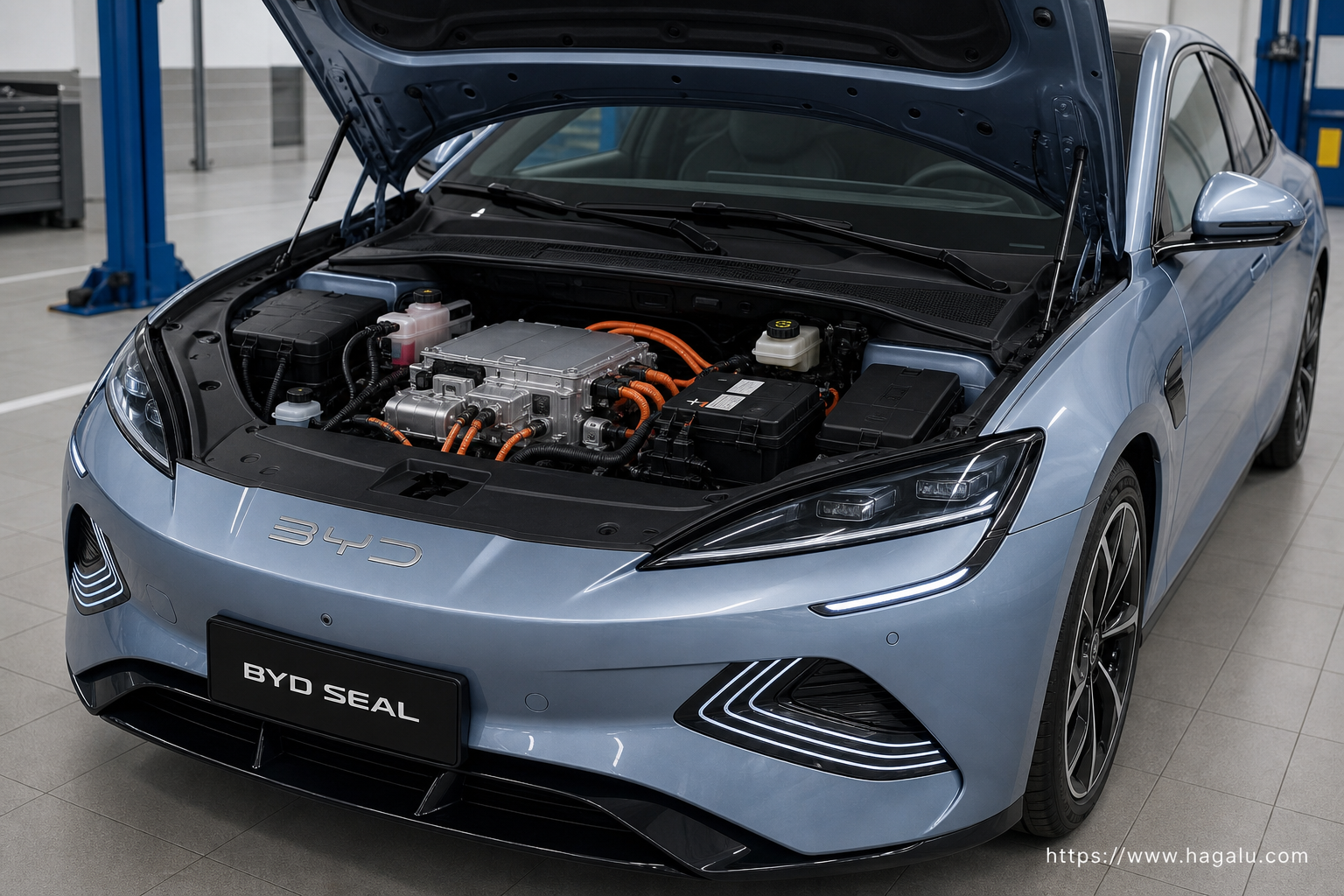 BYD SEAL open bonnet and powertrain bay showing the under-bonnet layout in South Africa