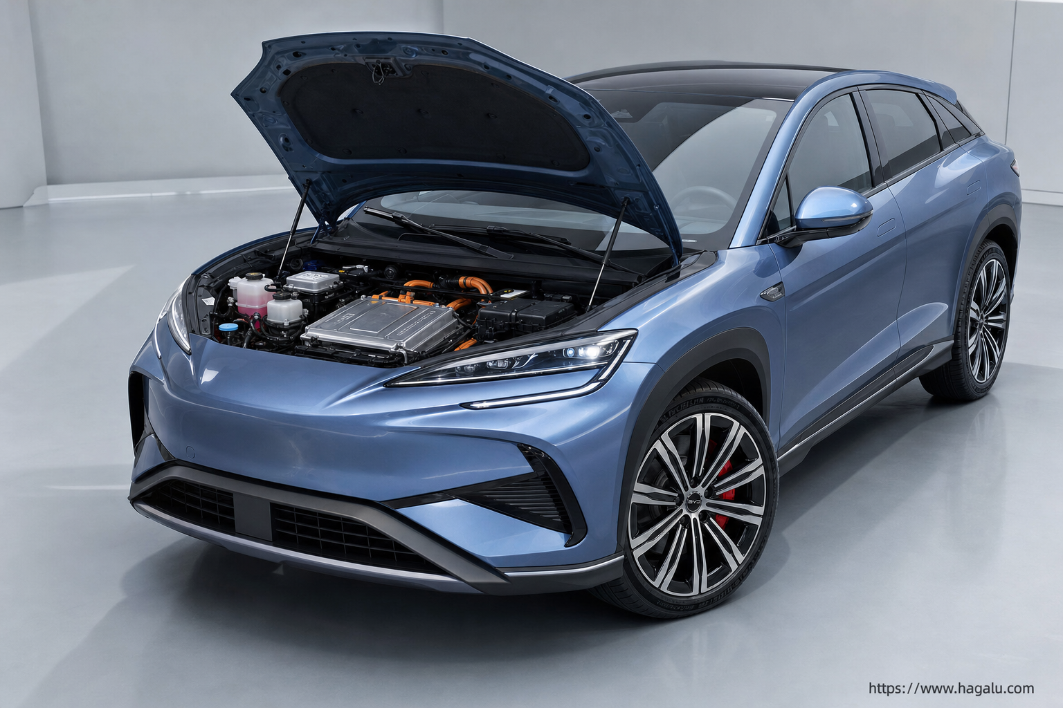 BYD SEALION 7 open bonnet and powertrain bay showing the under-bonnet layout in South Africa