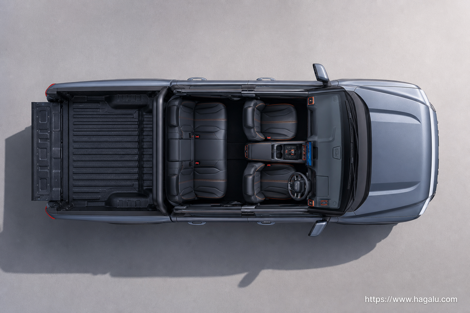 BYD SHARK 6 DMO top-down seating layout showing the roof design and cabin arrangement in South Africa