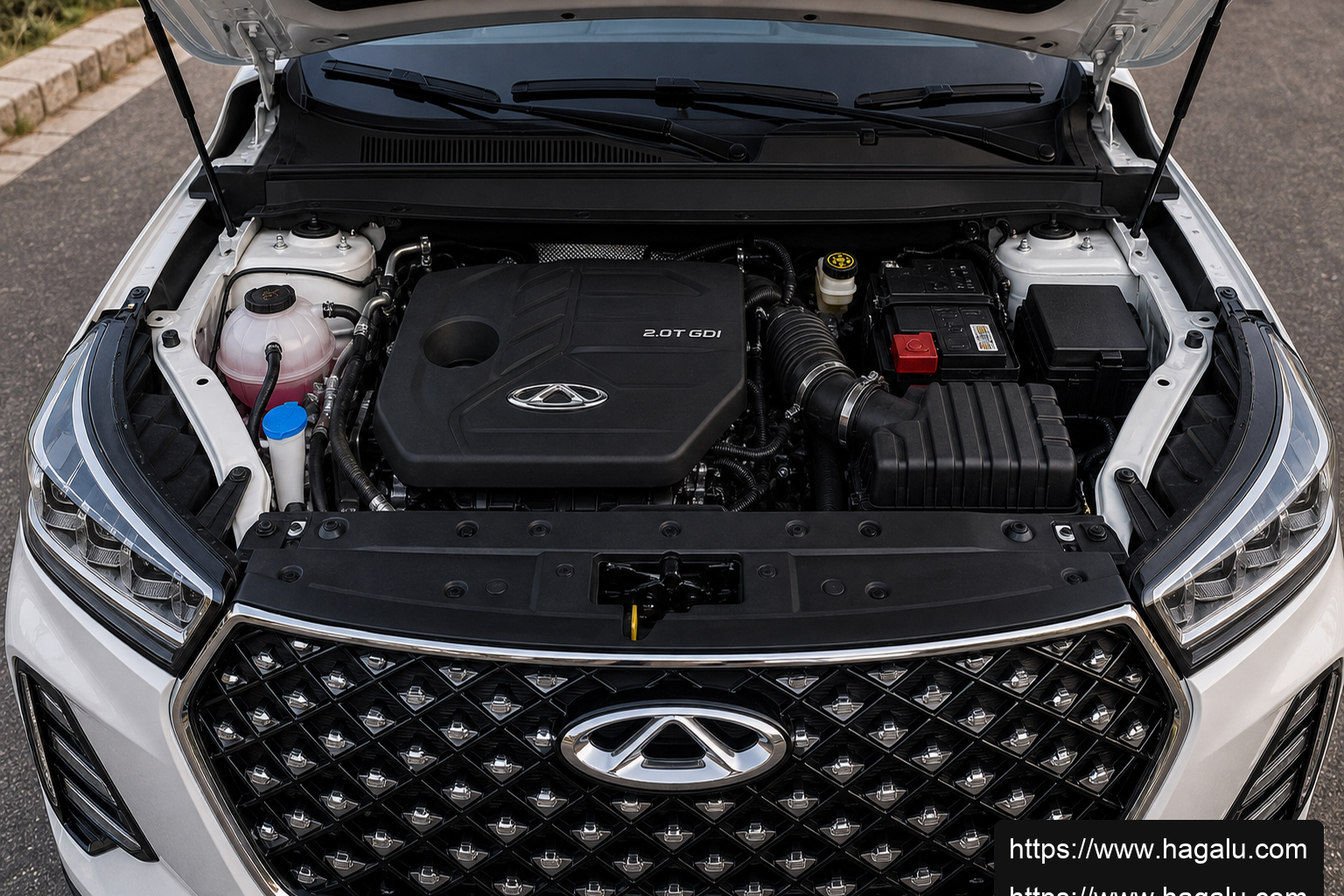 Chery Tiggo 8 Pro Max open bonnet and powertrain bay showing the under-bonnet layout in South Africa