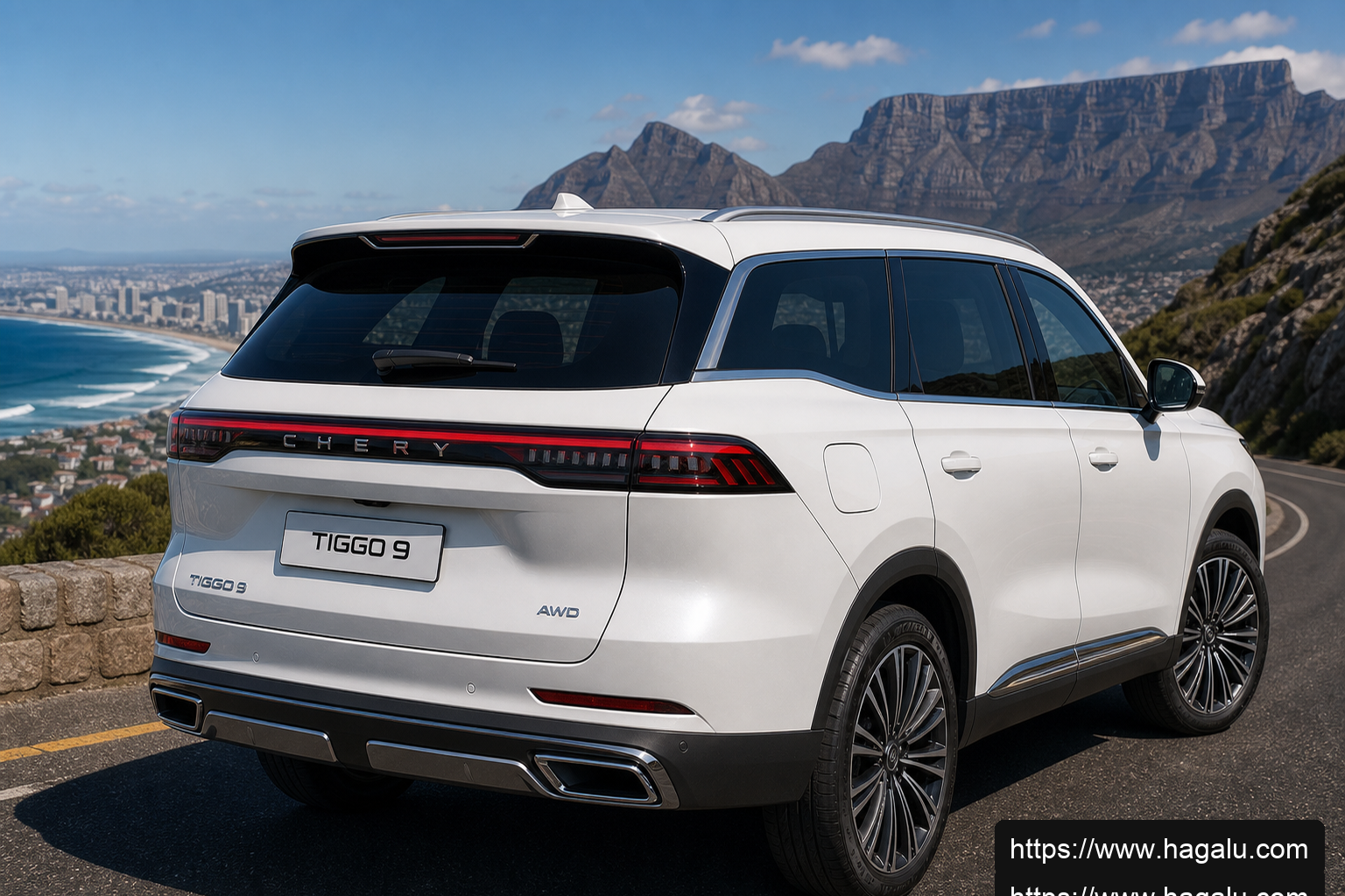 Chery Tiggo 9 rear three-quarter exterior showing the taillights, tailgate and rear design in South Africa