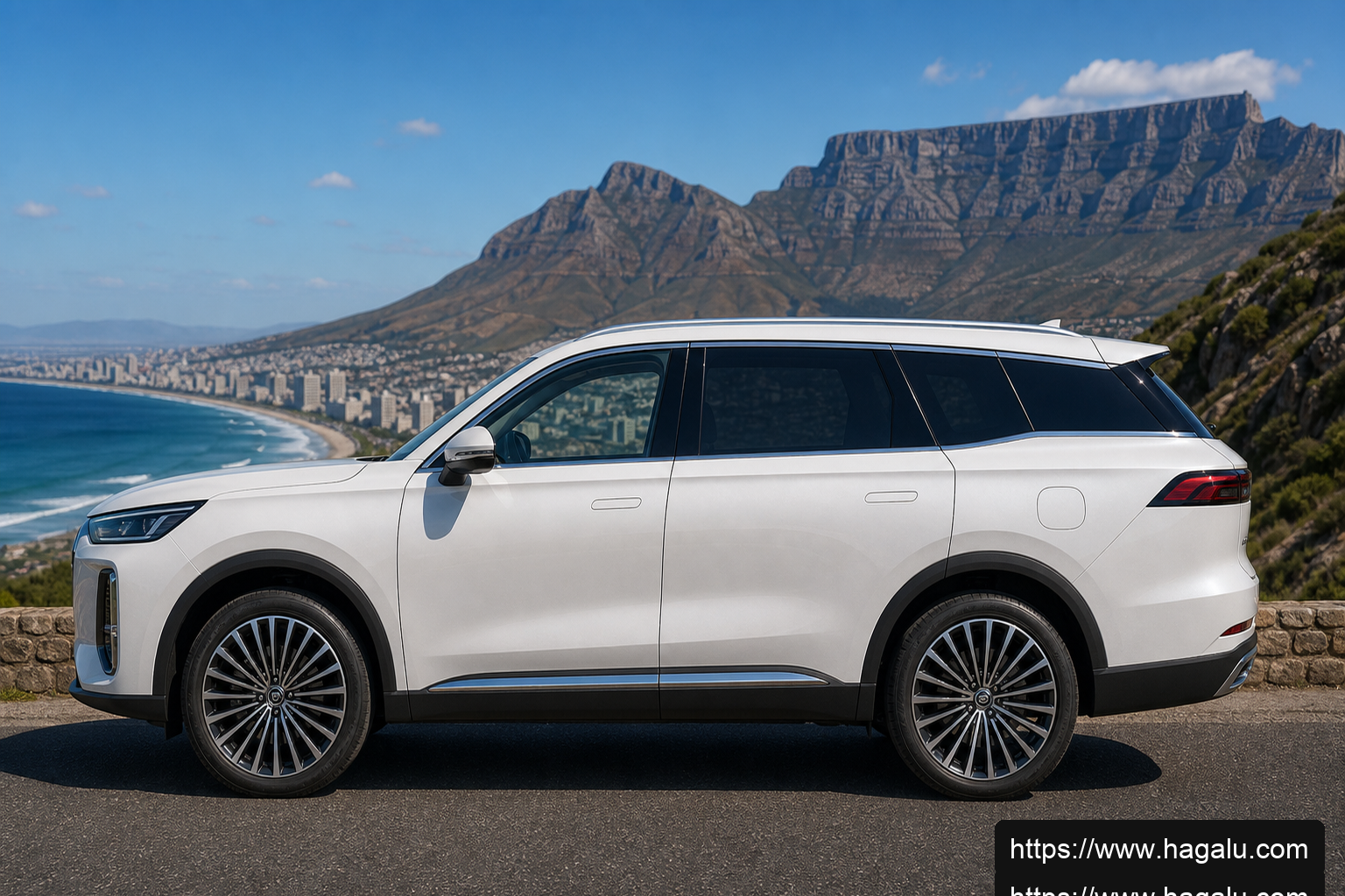 Chery Tiggo 9 full side profile showing the roofline, doors and wheel design in South Africa