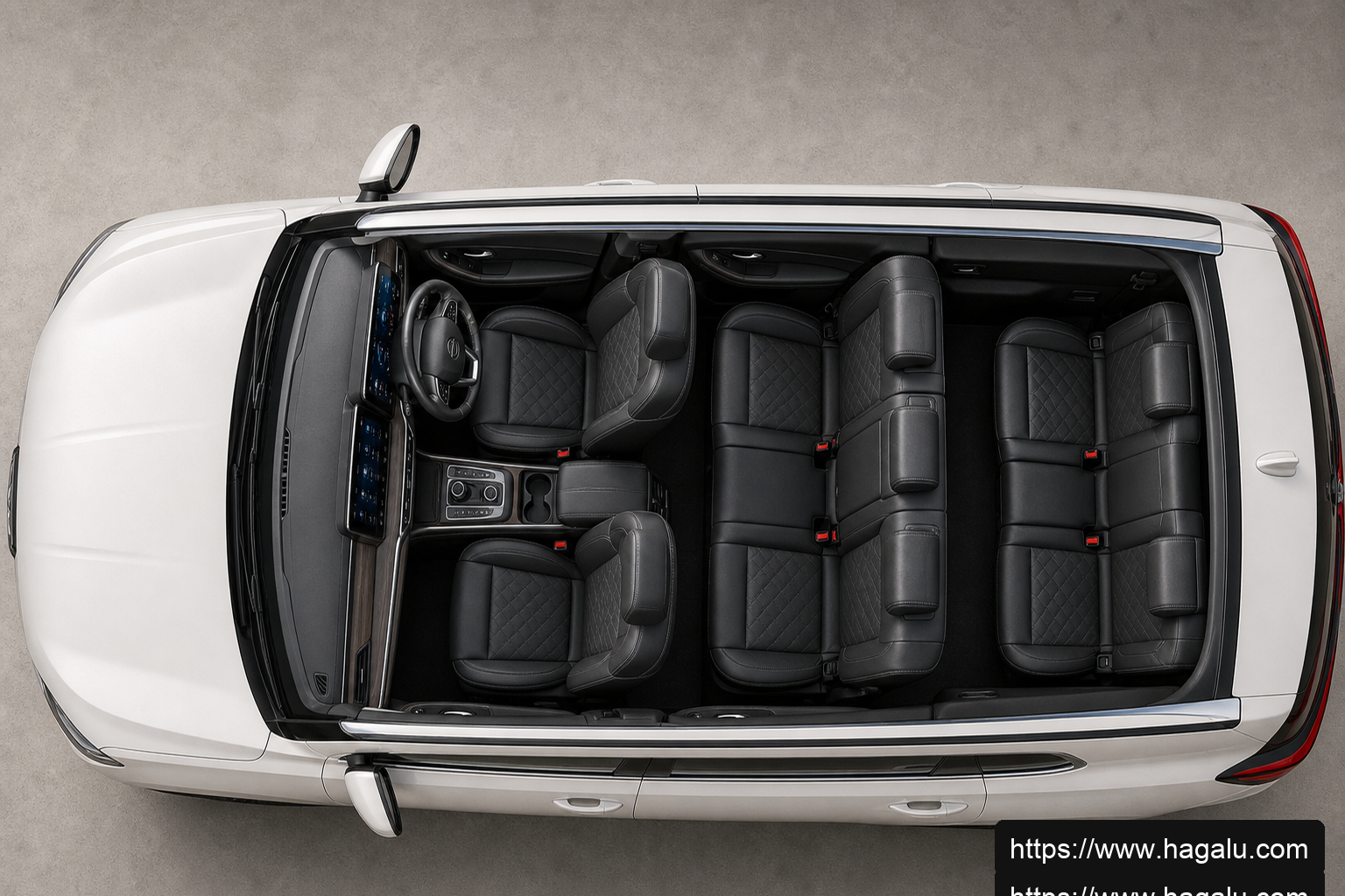 Chery Tiggo 9 top-down seating layout showing the roof design and cabin arrangement in South Africa