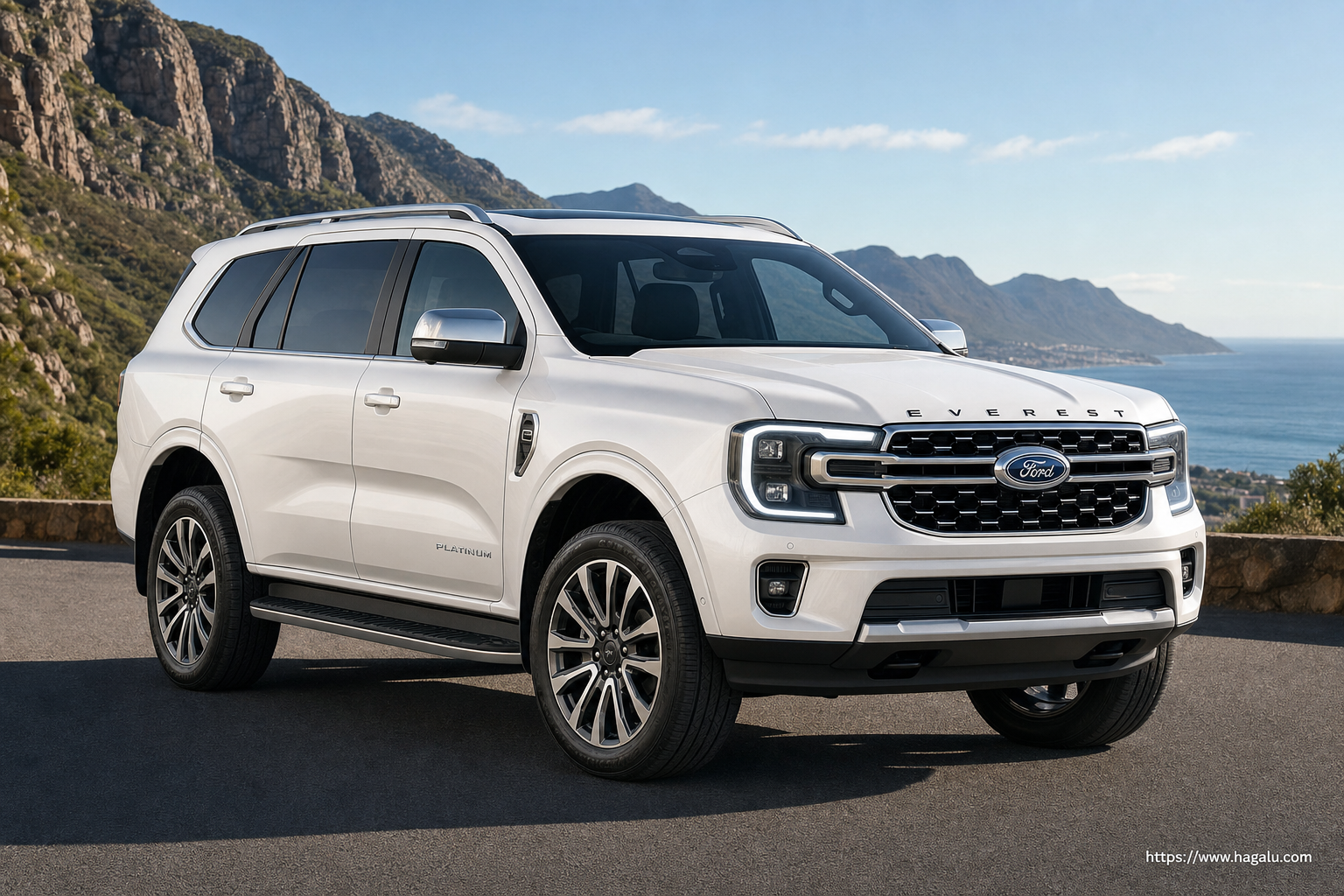 Ford Everest front three-quarter exterior showing the grille, headlights and body design in South Africa