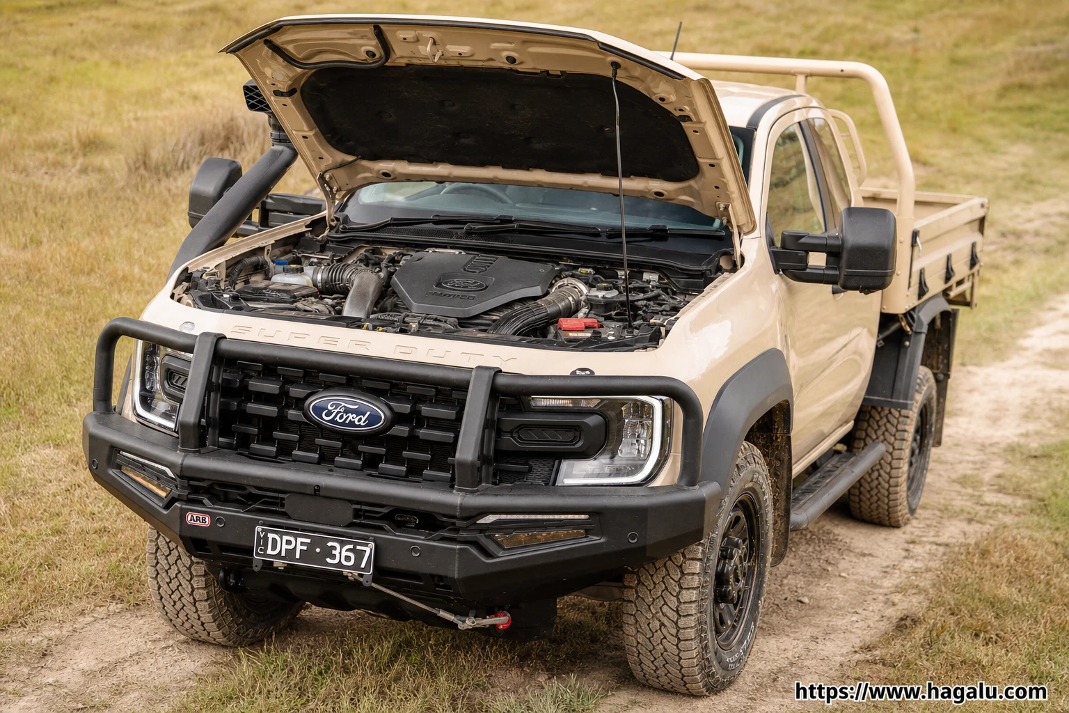 Ford Ranger Super Duty open bonnet and powertrain bay showing the under-bonnet layout in South Africa