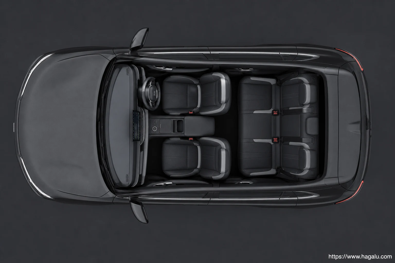 Geely E5 Electric top-down seating layout showing the roof design and cabin arrangement in South Africa