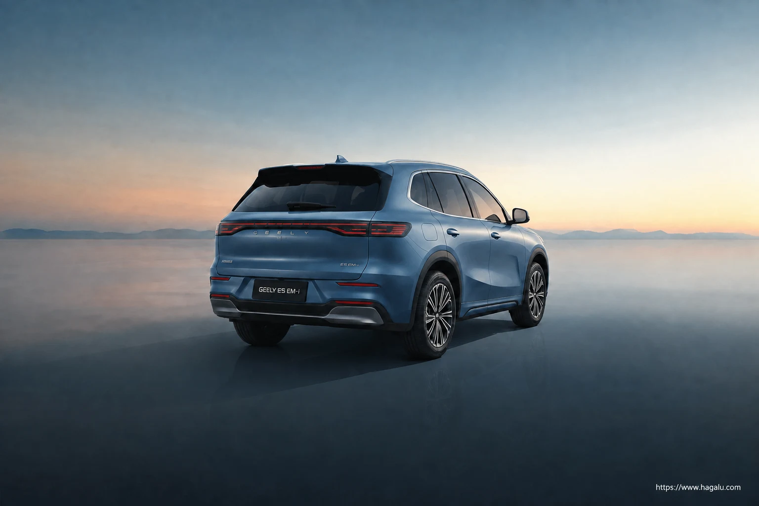 Geely E5 EM-i rear three-quarter exterior showing the taillights, tailgate and rear design in South Africa