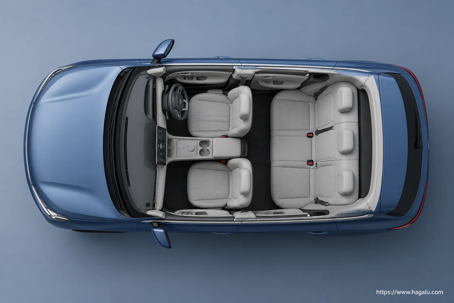 Geely E5 EM-i top-down seating layout showing the roof design and cabin arrangement in South Africa