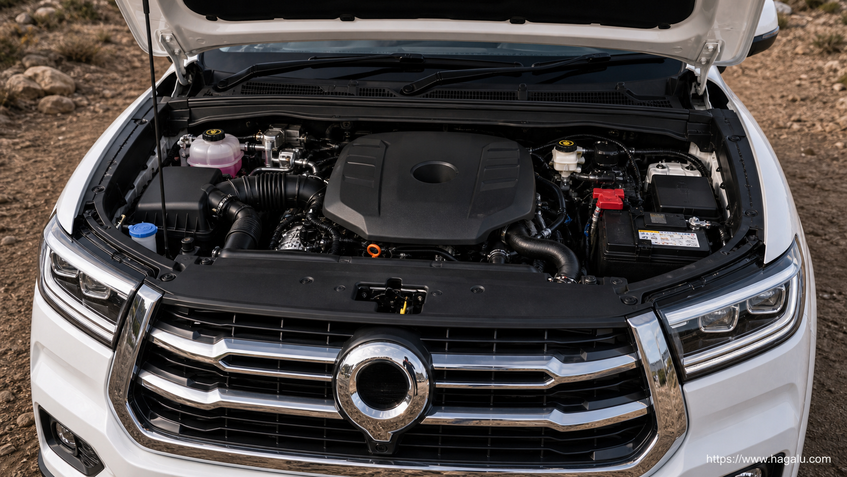 GWM P Series open bonnet and powertrain bay showing the under-bonnet layout in South Africa