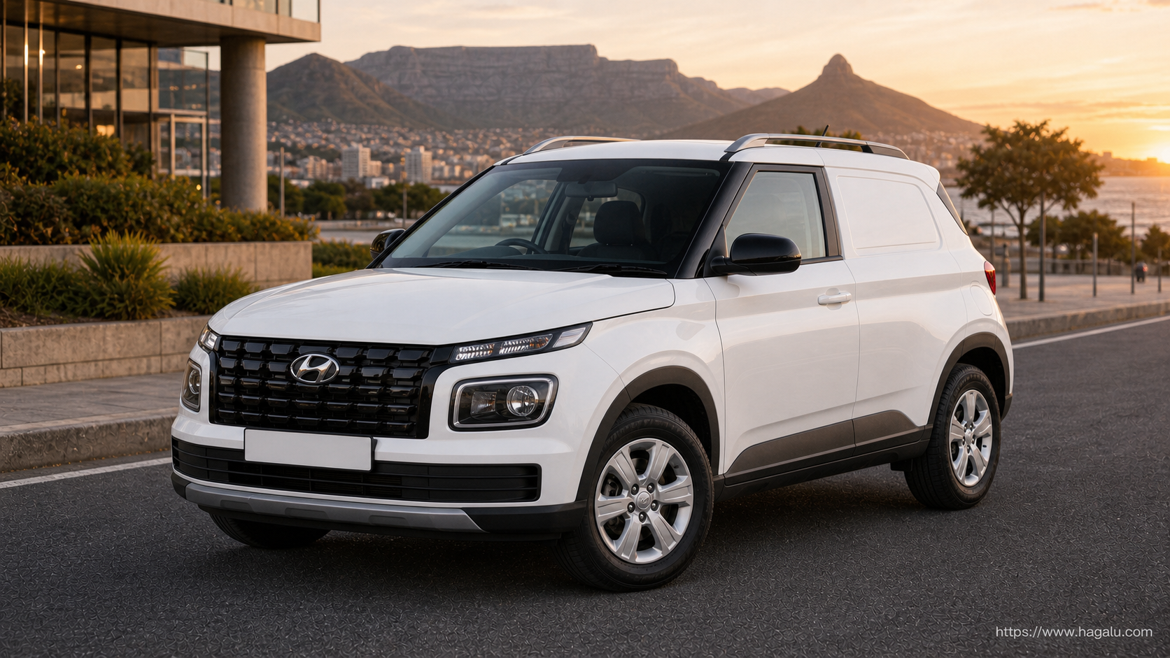 Hyundai Venue Cargo front three-quarter exterior showing the grille, headlights and body design in South Africa