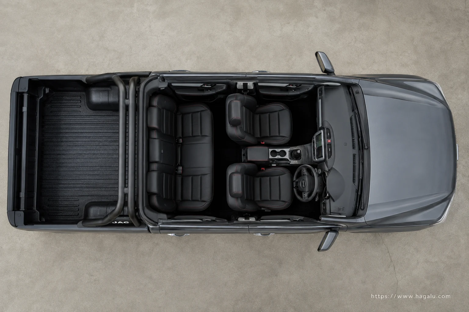JAC T8 Double Cab top-down seating layout showing the roof design and cabin arrangement in South Africa