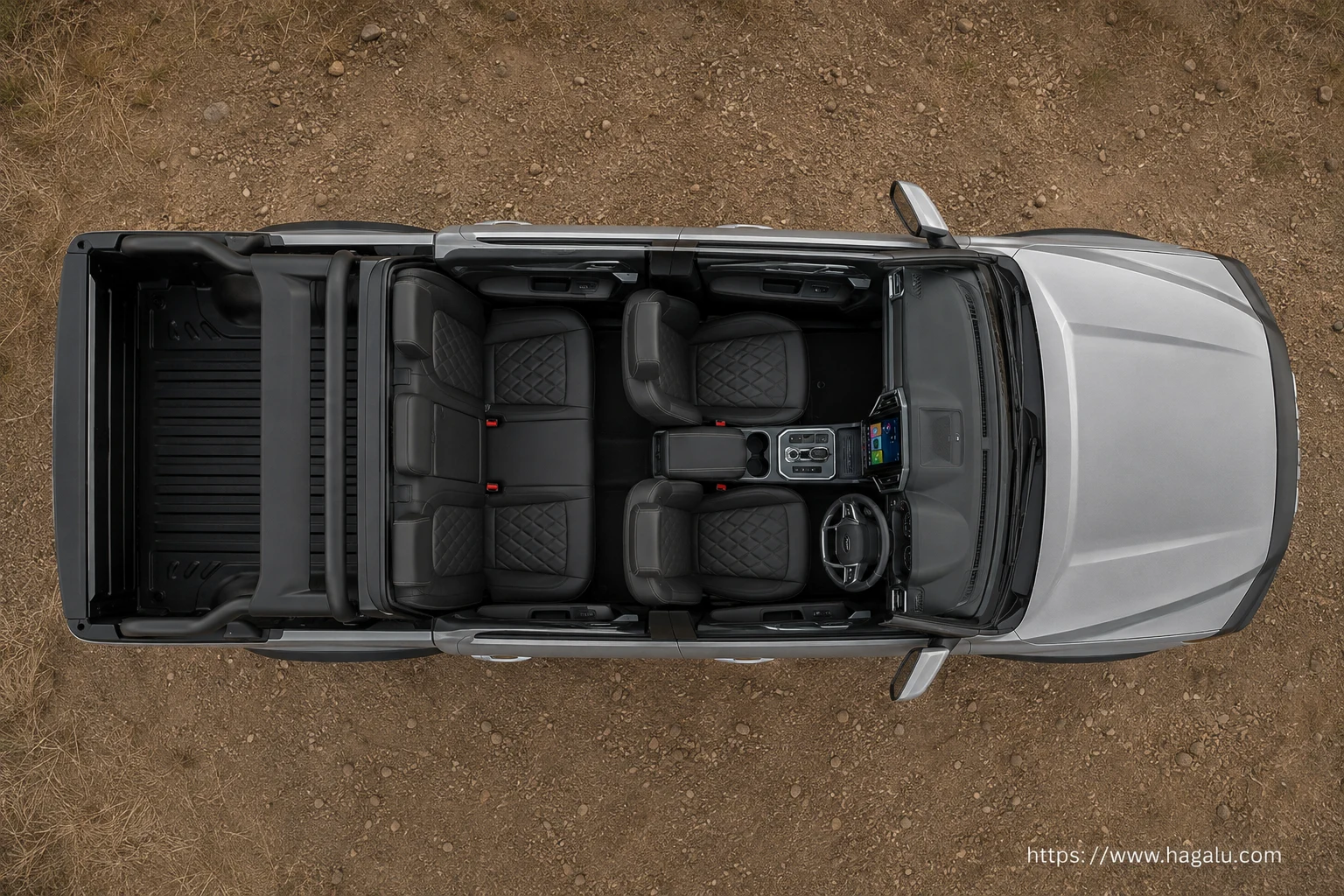 JAC T9 Double Cab top-down seating layout showing the roof design and cabin arrangement in South Africa