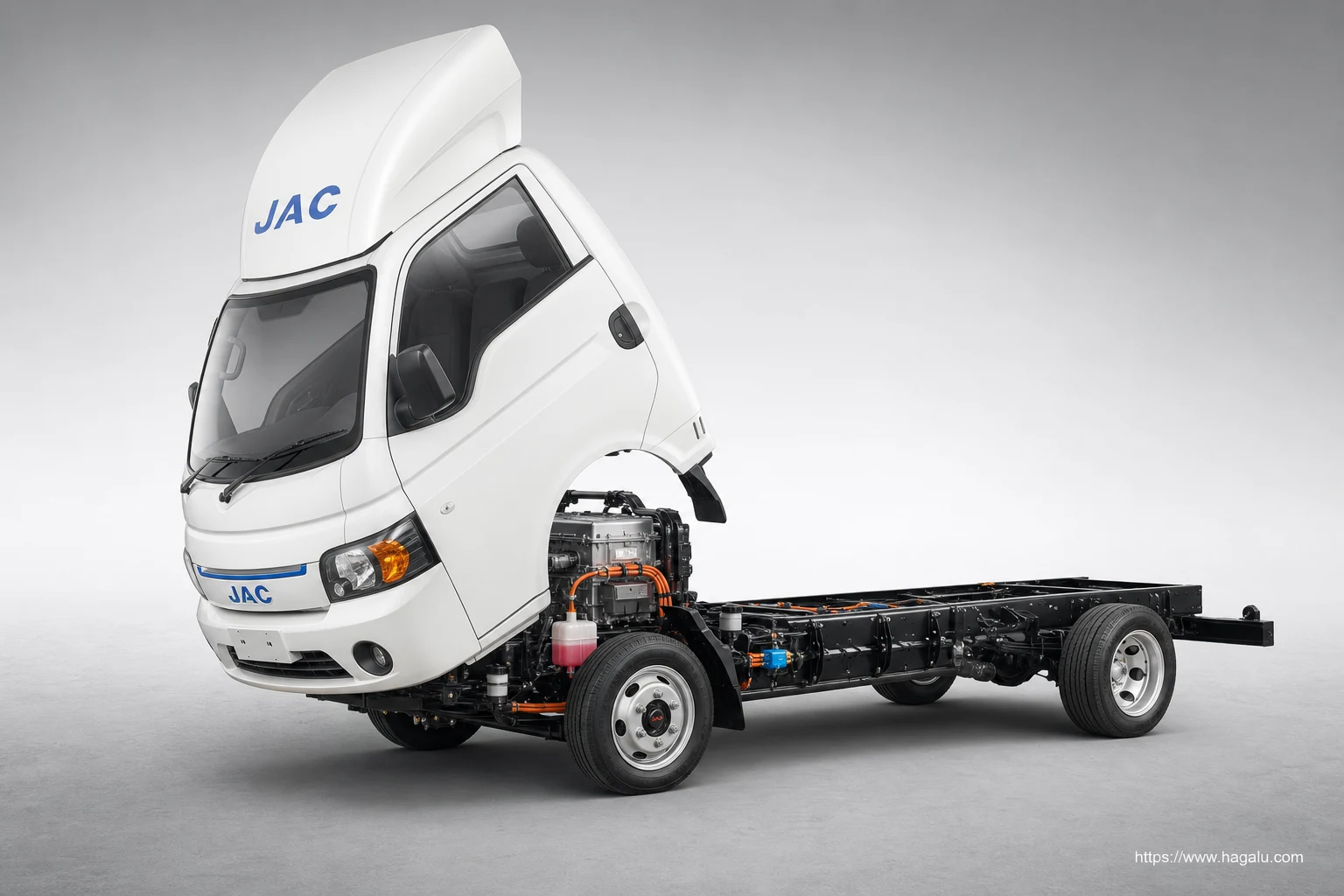 JAC X200 EV open bonnet and powertrain bay showing the under-bonnet layout in South Africa