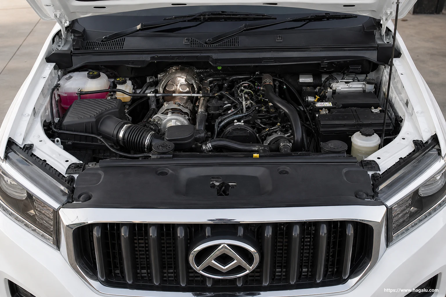 Ldv T60 Utility Single Cab open bonnet and powertrain bay showing the under-bonnet layout in South Africa