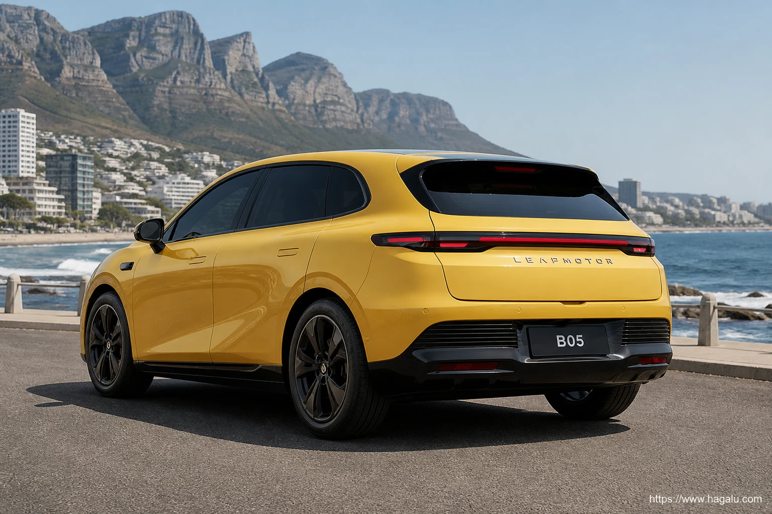 Leapmotor B05 rear three-quarter exterior showing the taillights, tailgate and rear design in South Africa
