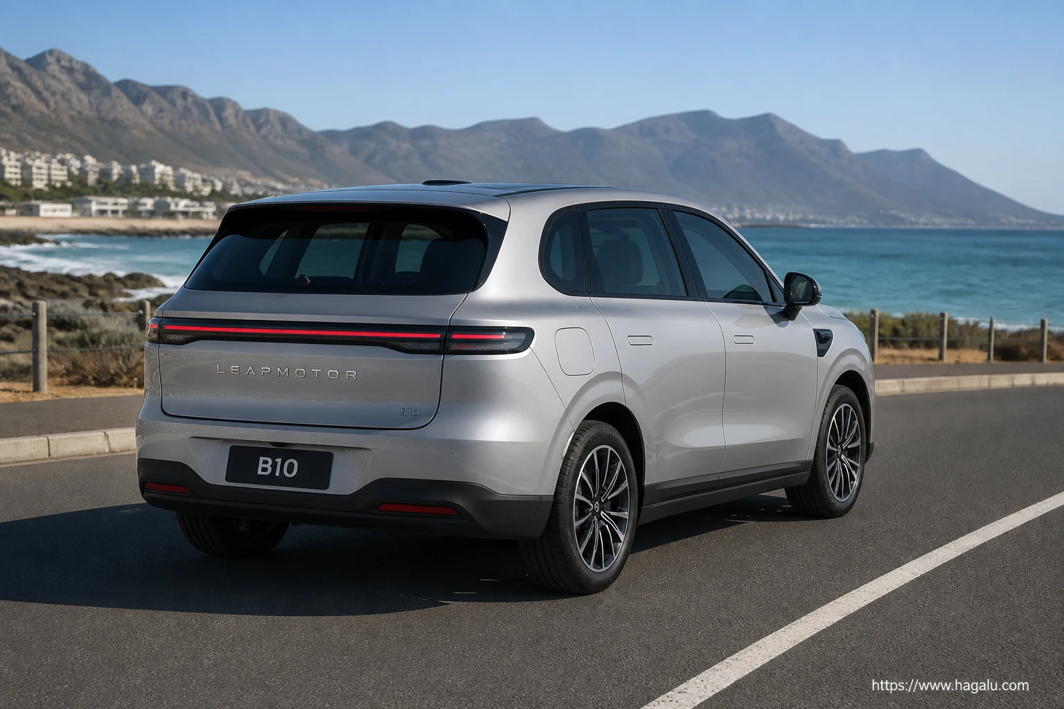 Leapmotor B10 rear three-quarter exterior showing the taillights, tailgate and rear design in South Africa