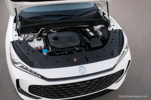 Mg HS open bonnet and powertrain bay showing the under-bonnet layout in South Africa