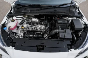 Mg MG3 open bonnet and powertrain bay showing the under-bonnet layout in South Africa