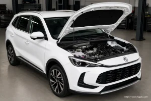 Mg ZS Pro open bonnet and powertrain bay showing the under-bonnet layout in South Africa