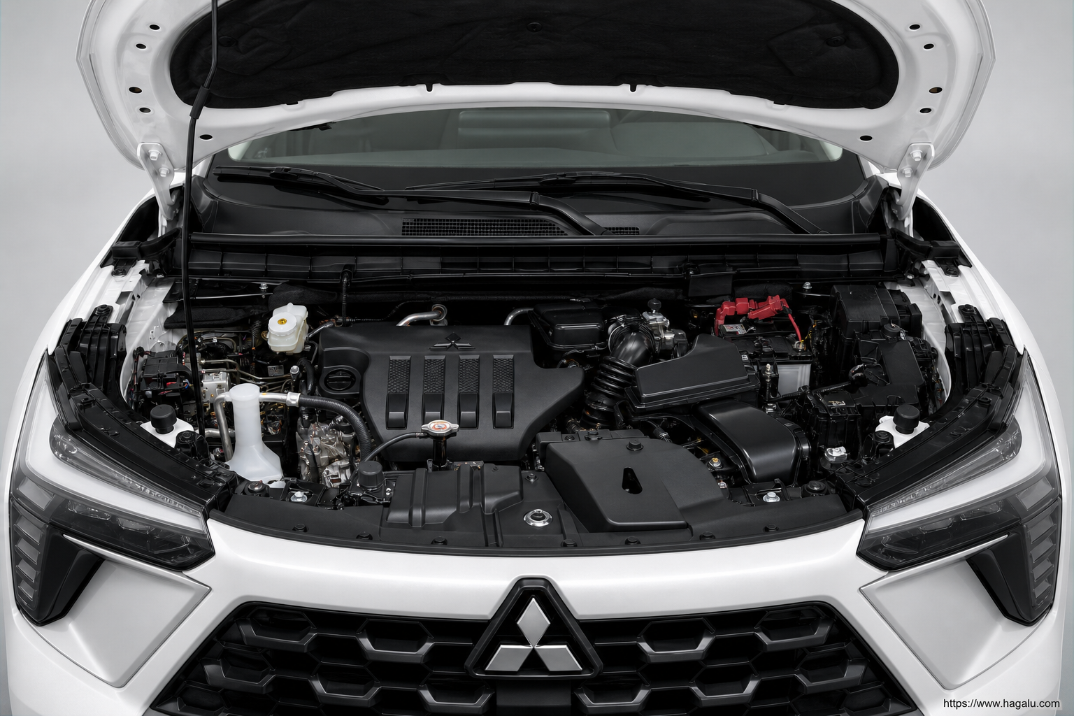 Mitsubishi Outlander Sport open bonnet and powertrain bay showing the under-bonnet layout in South Africa