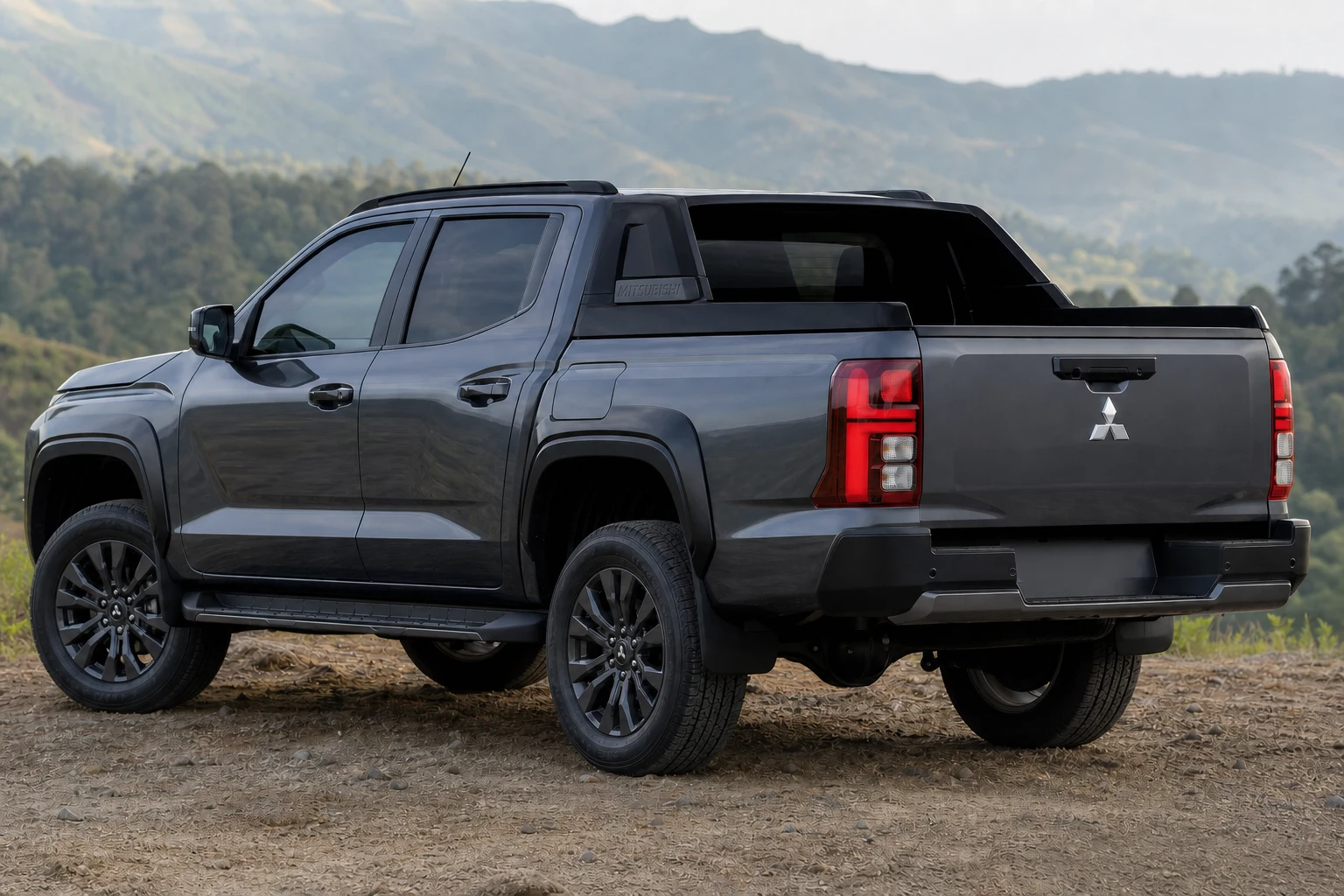 Mitsubishi Triton Double Cab rear three-quarter exterior showing the taillights, tailgate and rear design in South Africa