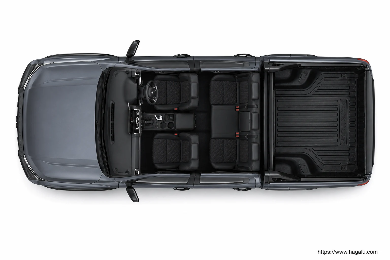 Mitsubishi Triton Double Cab top-down seating layout showing the roof design and cabin arrangement in South Africa