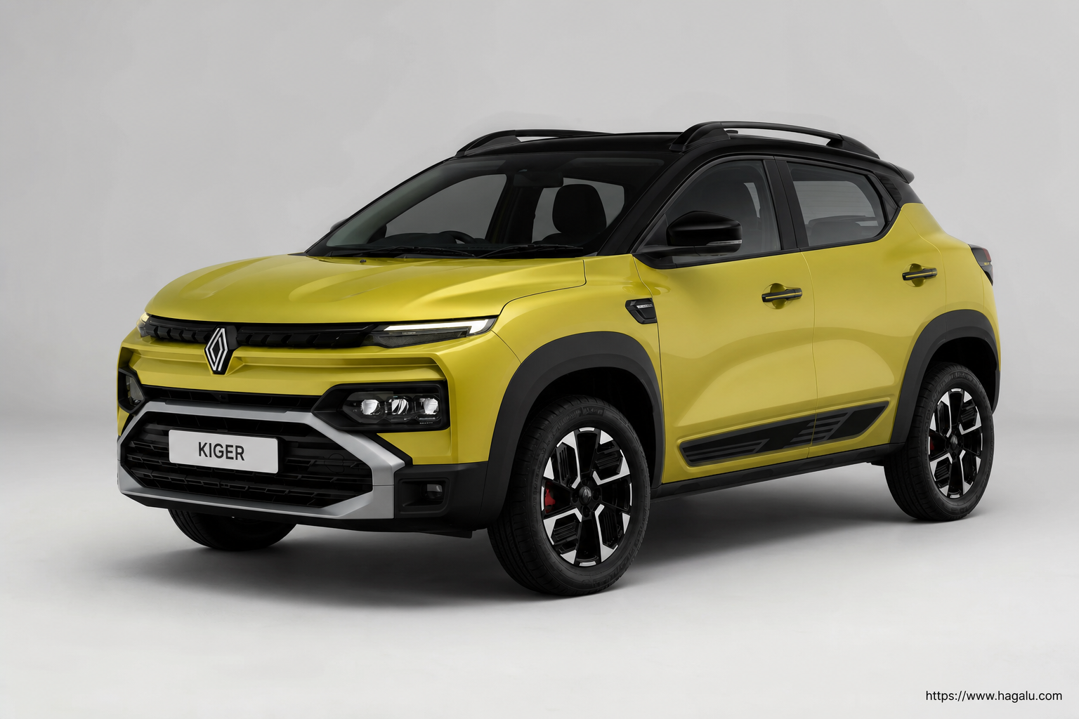 Renault Kiger front three-quarter exterior showing the grille, headlights and body design in South Africa