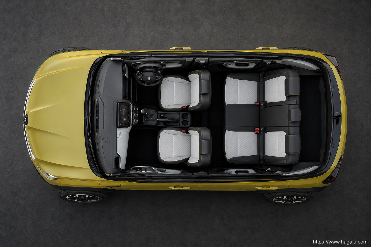 Renault Kiger top-down seating layout showing the roof design and cabin arrangement in South Africa