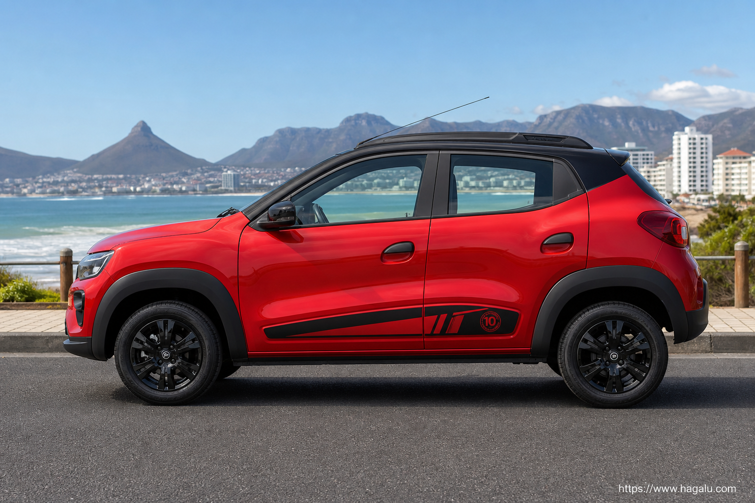 Renault Kwid Limited Edition full side profile showing the roofline, doors and wheel design in South Africa