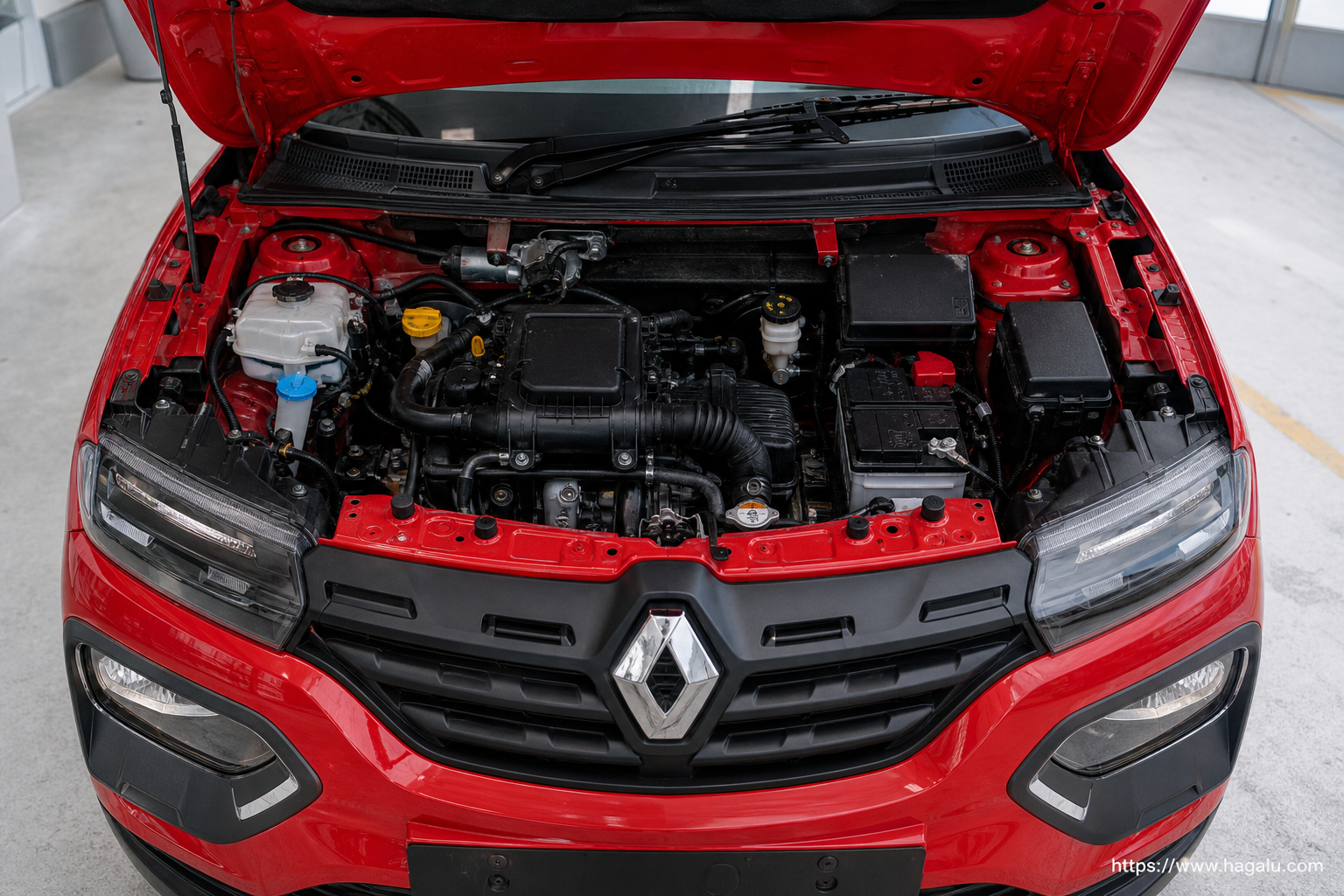 Renault Kwid Limited Edition open bonnet and powertrain bay showing the under-bonnet layout in South Africa