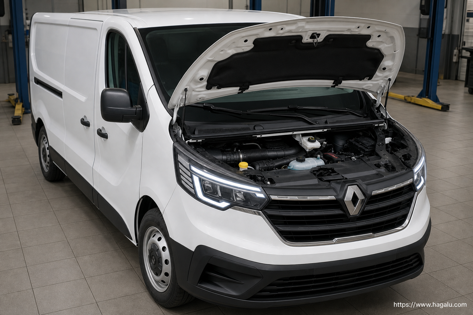 Renault Trafic Panel Van open bonnet and powertrain bay showing the under-bonnet layout in South Africa