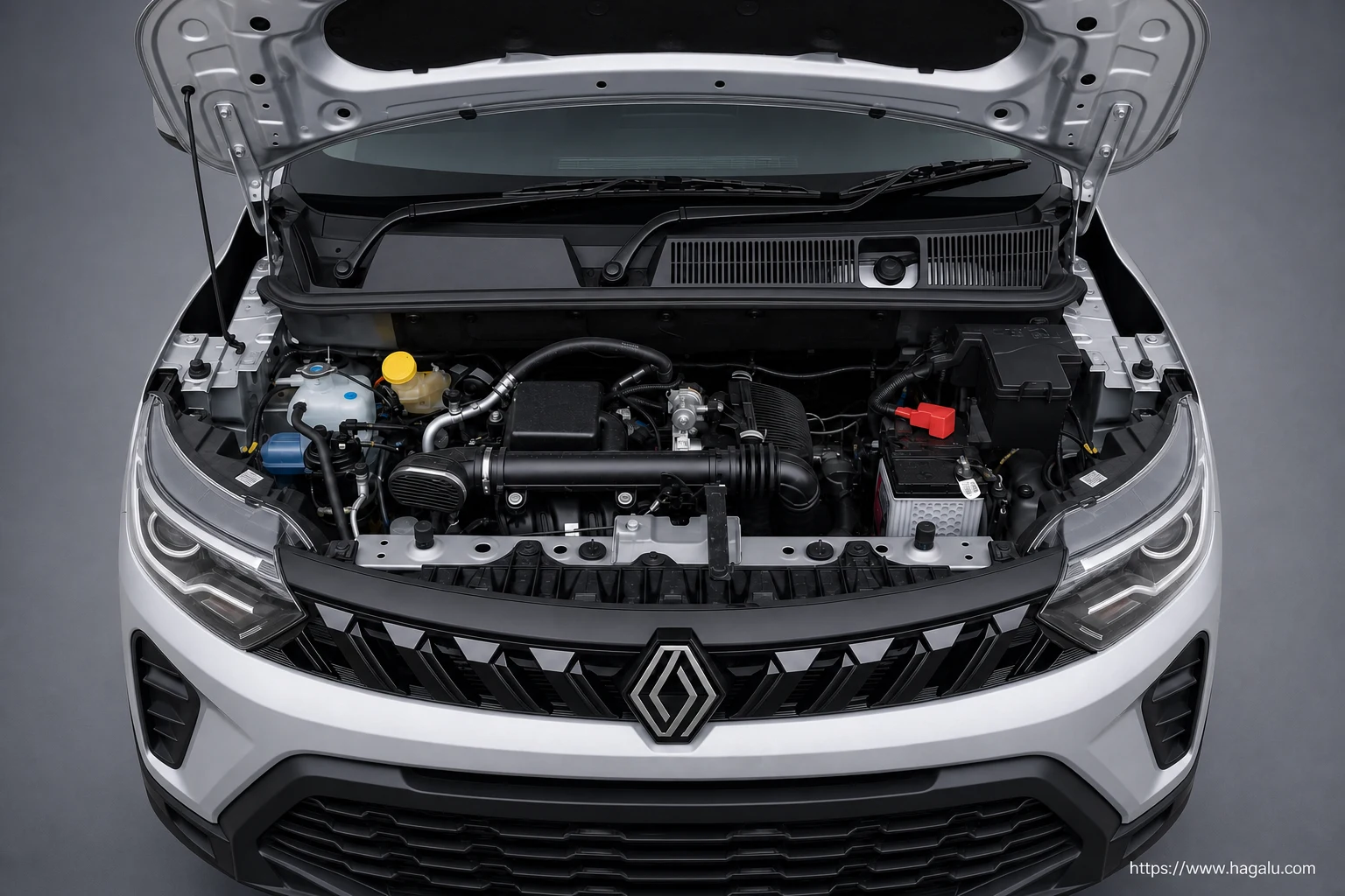 Renault Triber Express III open bonnet and powertrain bay showing the under-bonnet layout in South Africa