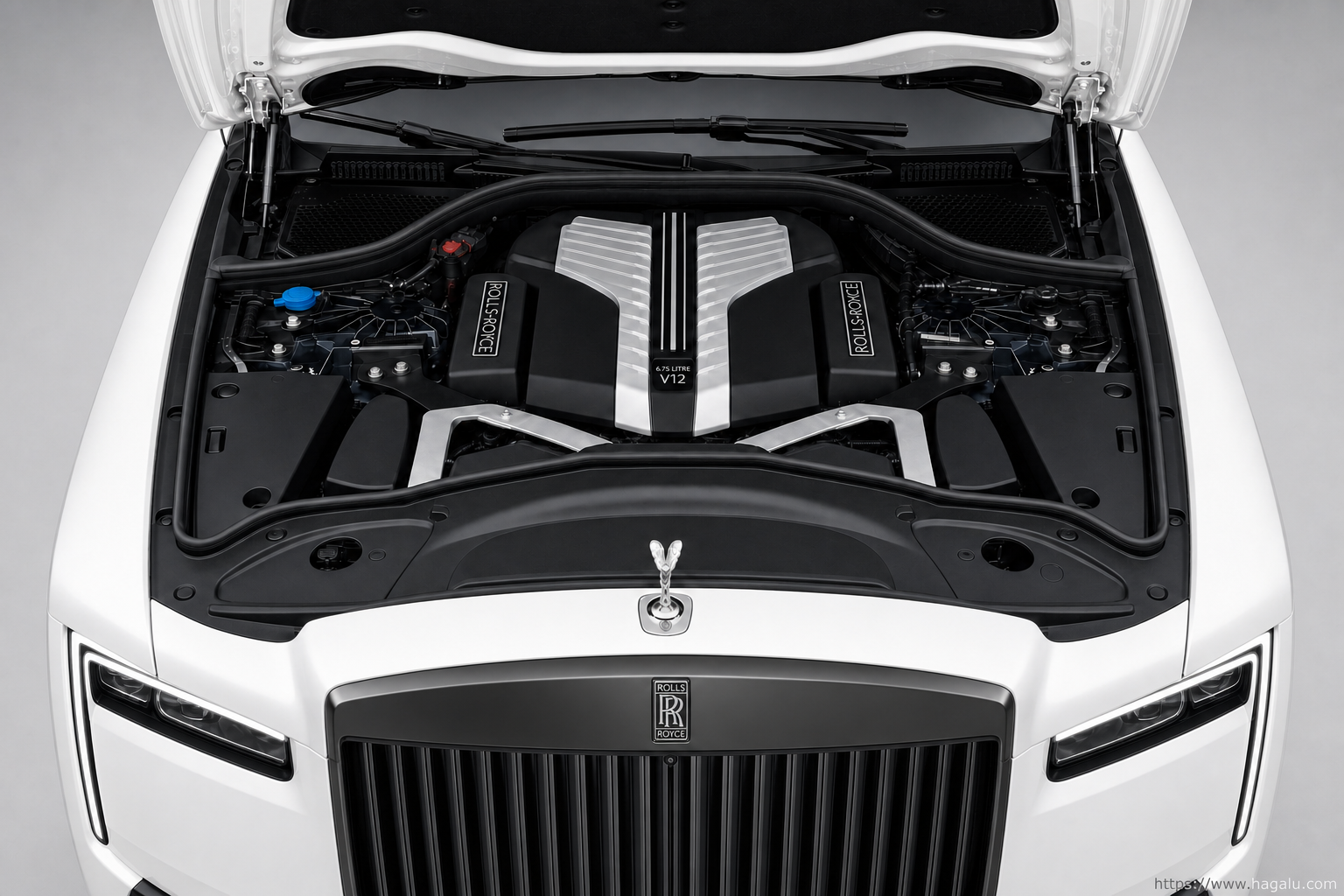 Rolls-Royce Black Badge Cullinan open bonnet and powertrain bay showing the under-bonnet layout in South Africa