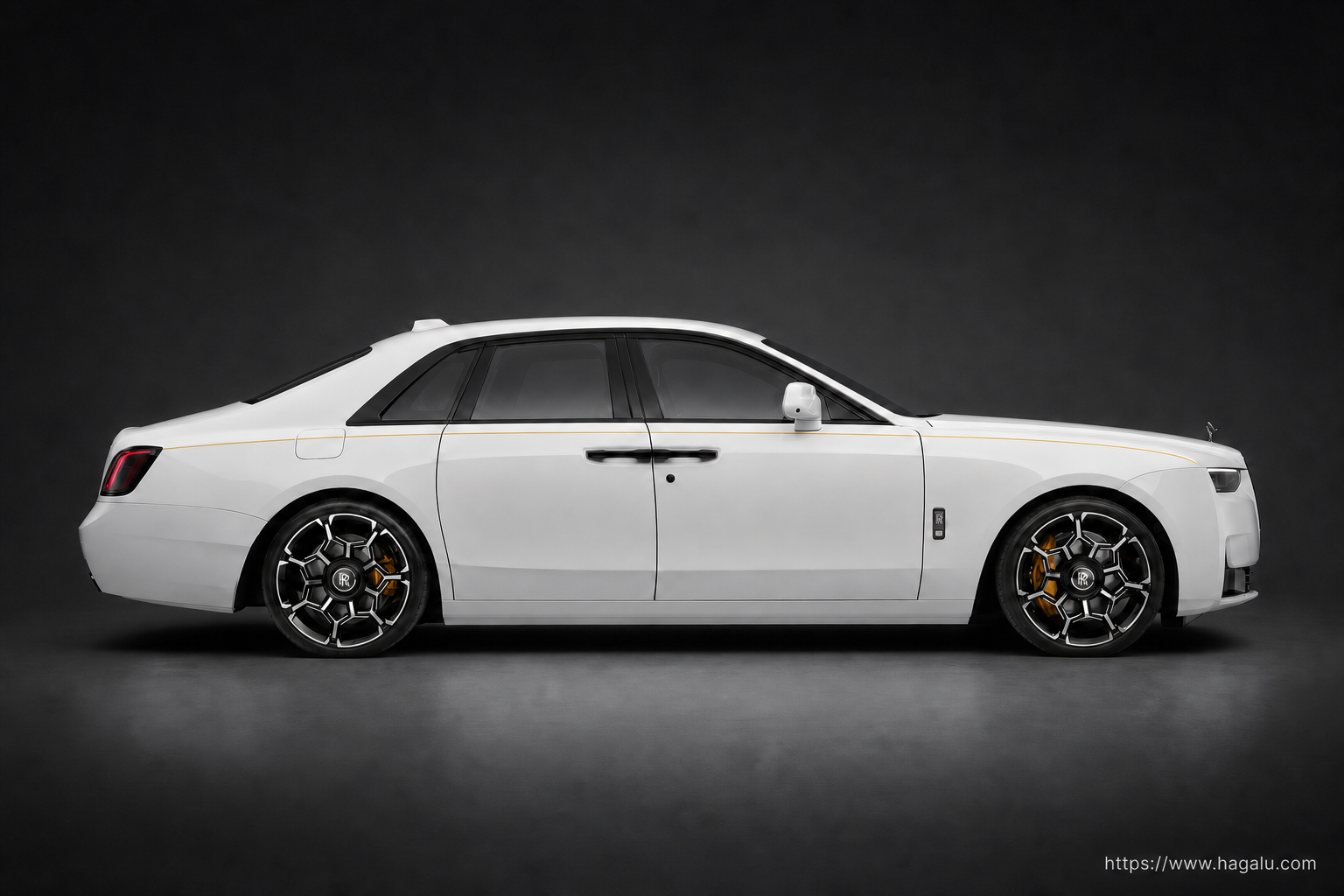 Rolls-Royce Black Badge Ghost full side profile showing the roofline, doors and wheel design in South Africa