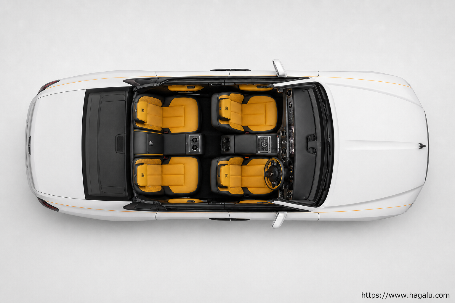 Rolls-Royce Black Badge Ghost top-down seating layout showing the roof design and cabin arrangement in South Africa