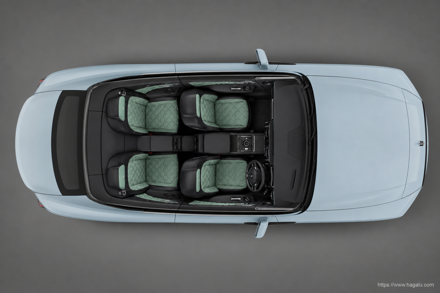 Rolls-Royce Black Badge Spectre Series II top-down seating layout showing the roof design and cabin arrangement in South Africa