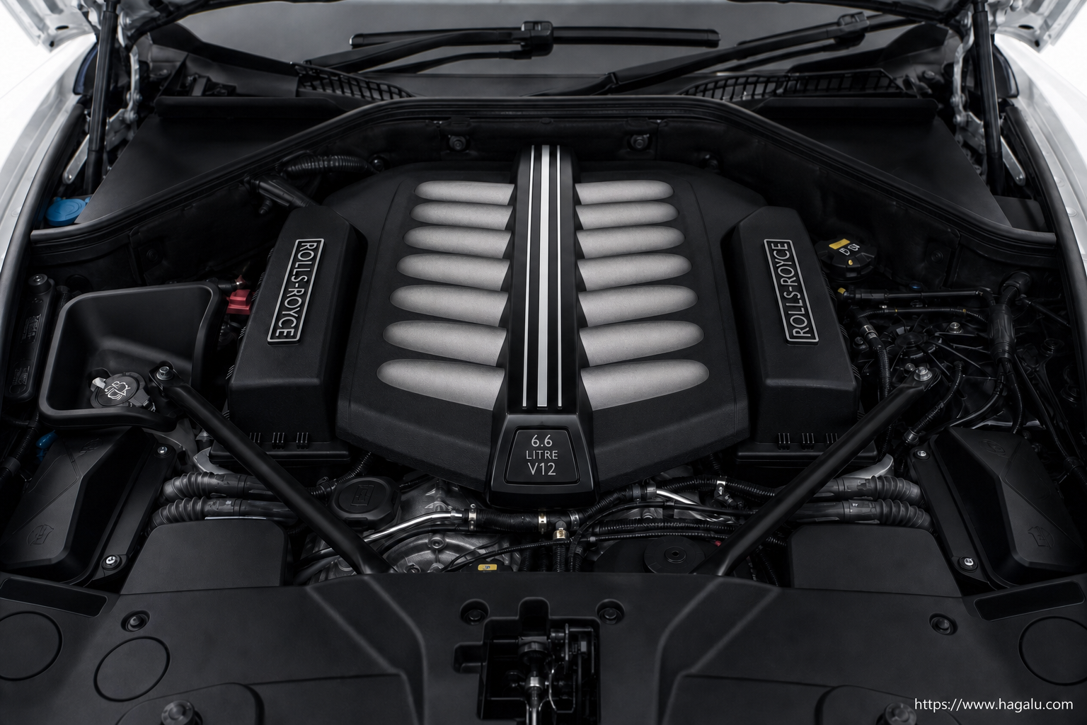 Rolls-Royce Black Badge Wraith open bonnet and powertrain bay showing the under-bonnet layout in South Africa