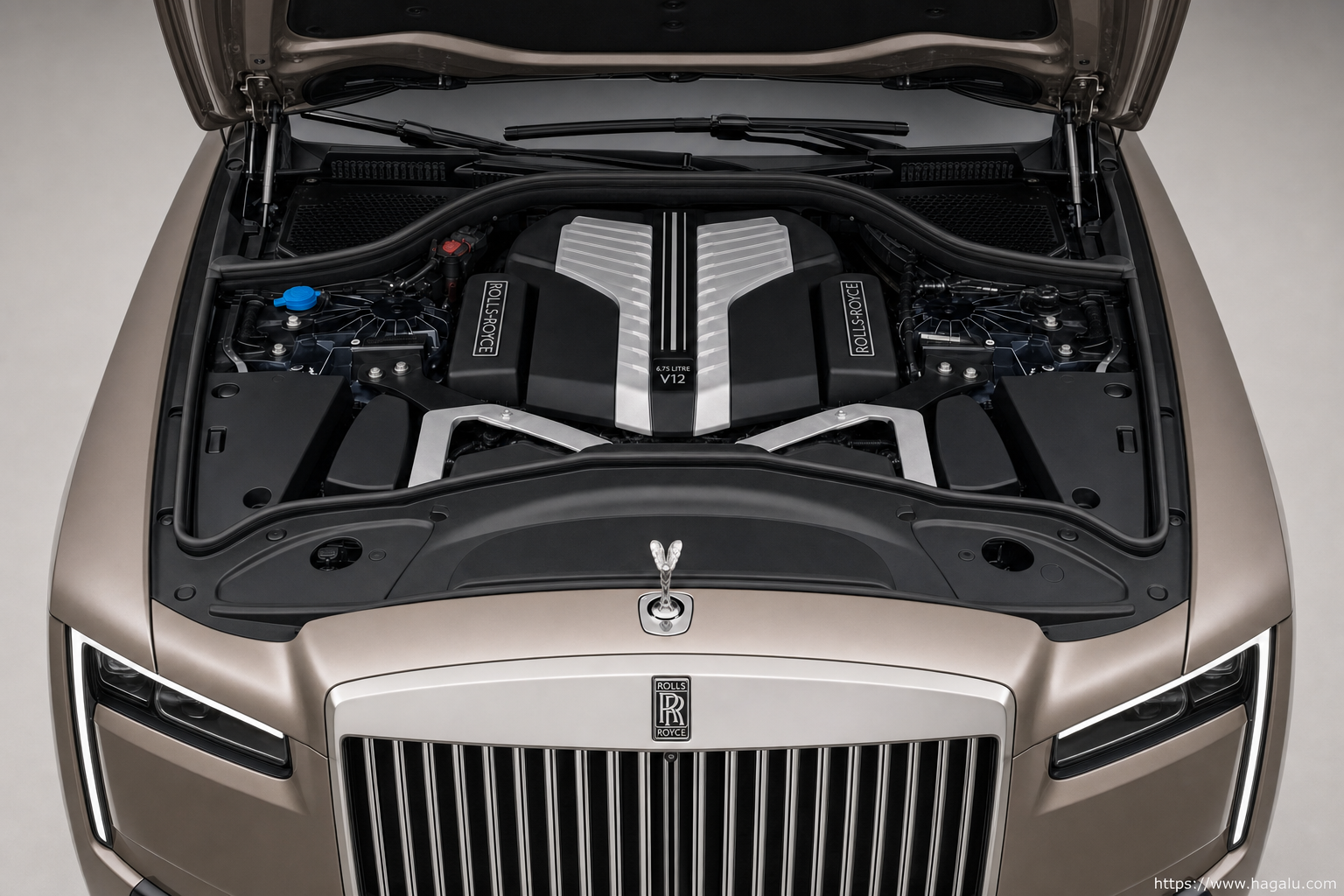 Rolls-Royce Cullinan open bonnet and powertrain bay showing the under-bonnet layout in South Africa