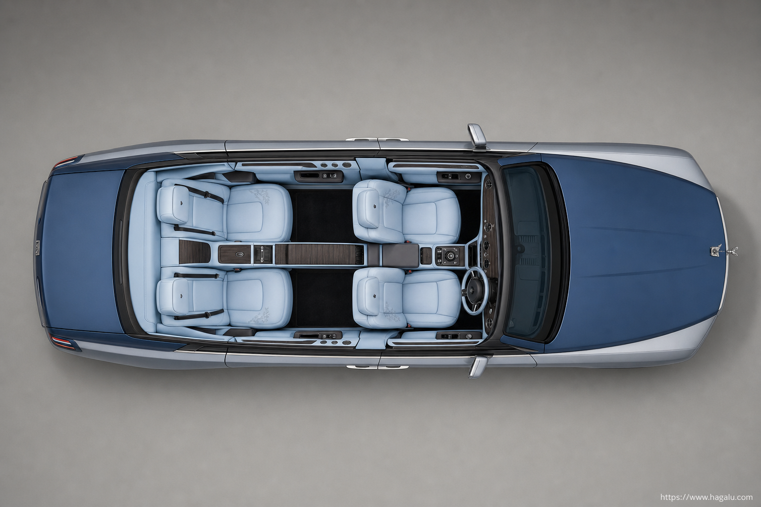 Rolls-Royce Ghost Extended top-down seating layout showing the roof design and cabin arrangement in South Africa
