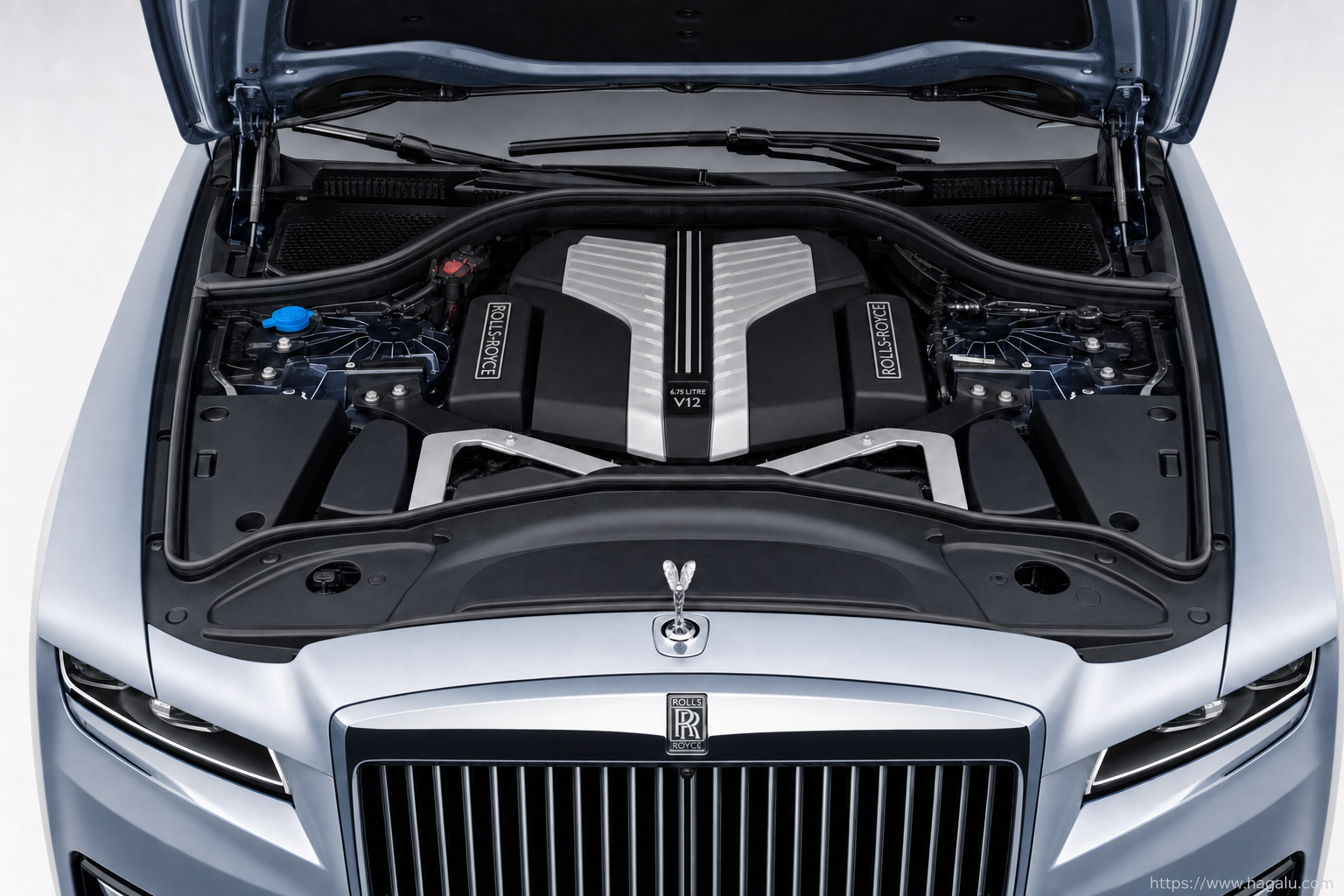 Rolls-Royce Ghost Extended open bonnet and powertrain bay showing the under-bonnet layout in South Africa