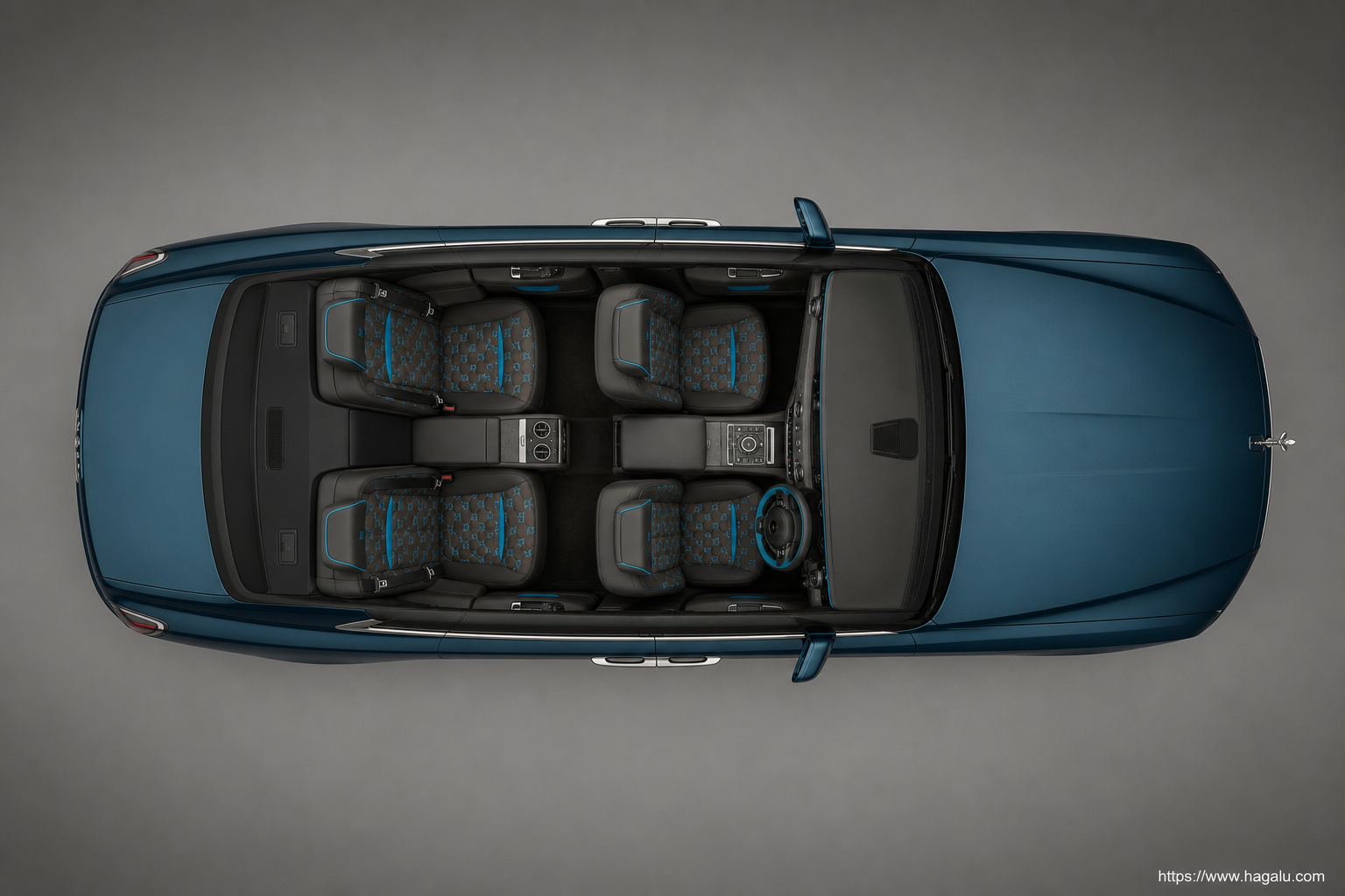 Rolls-Royce Ghost top-down seating layout showing the roof design and cabin arrangement in South Africa