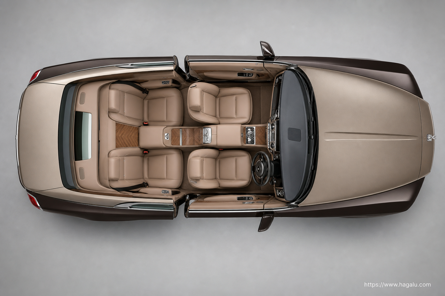 Rolls-Royce Wraith top-down seating layout showing the roof design and cabin arrangement in South Africa