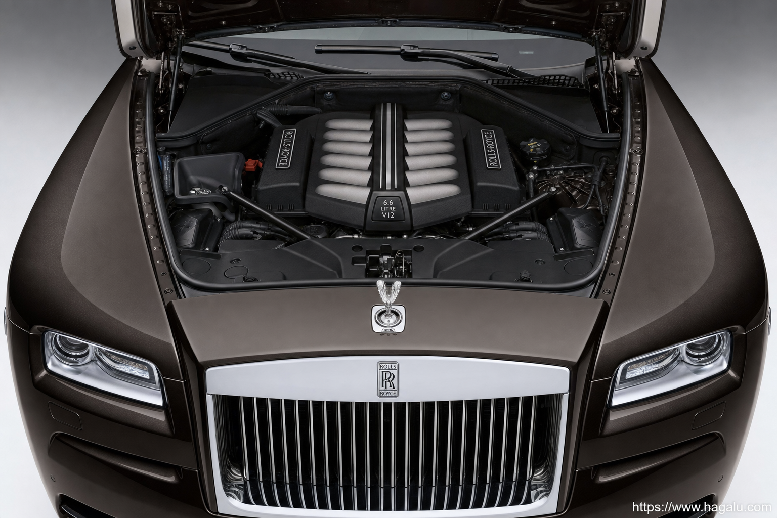 Rolls-Royce Wraith open bonnet and powertrain bay showing the under-bonnet layout in South Africa